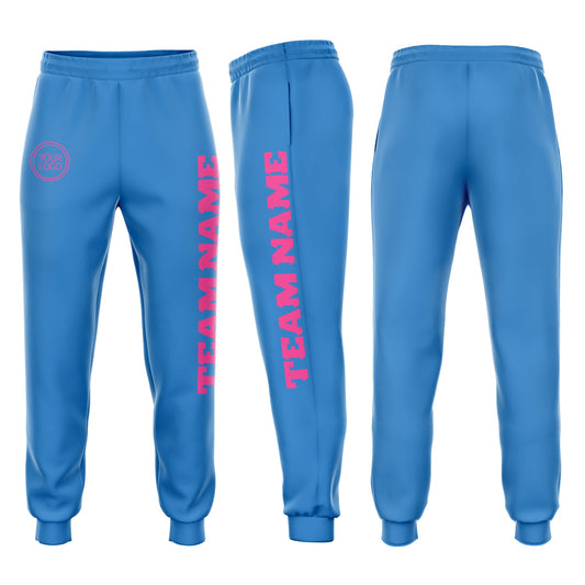 Custom Powder Blue Pink Fleece Jogger Sweatpants - Main View