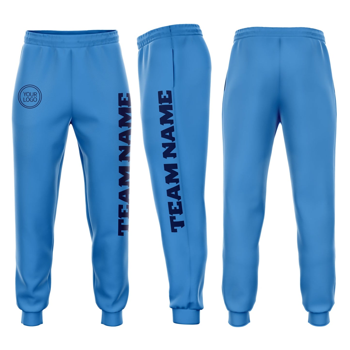 Custom Powder Blue Navy Fleece Jogger Sweatpants - Main View