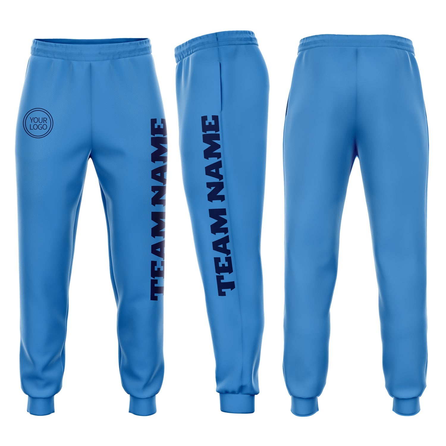 Custom Powder Blue Navy Fleece Jogger Sweatpants - Main View