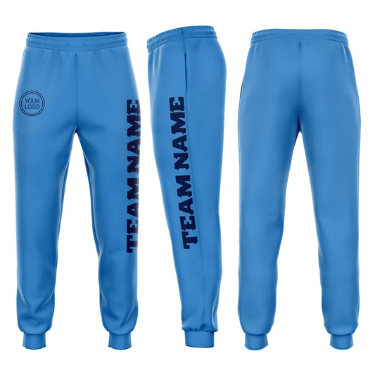 Custom Powder Blue Navy Fleece Jogger Sweatpants - Main View