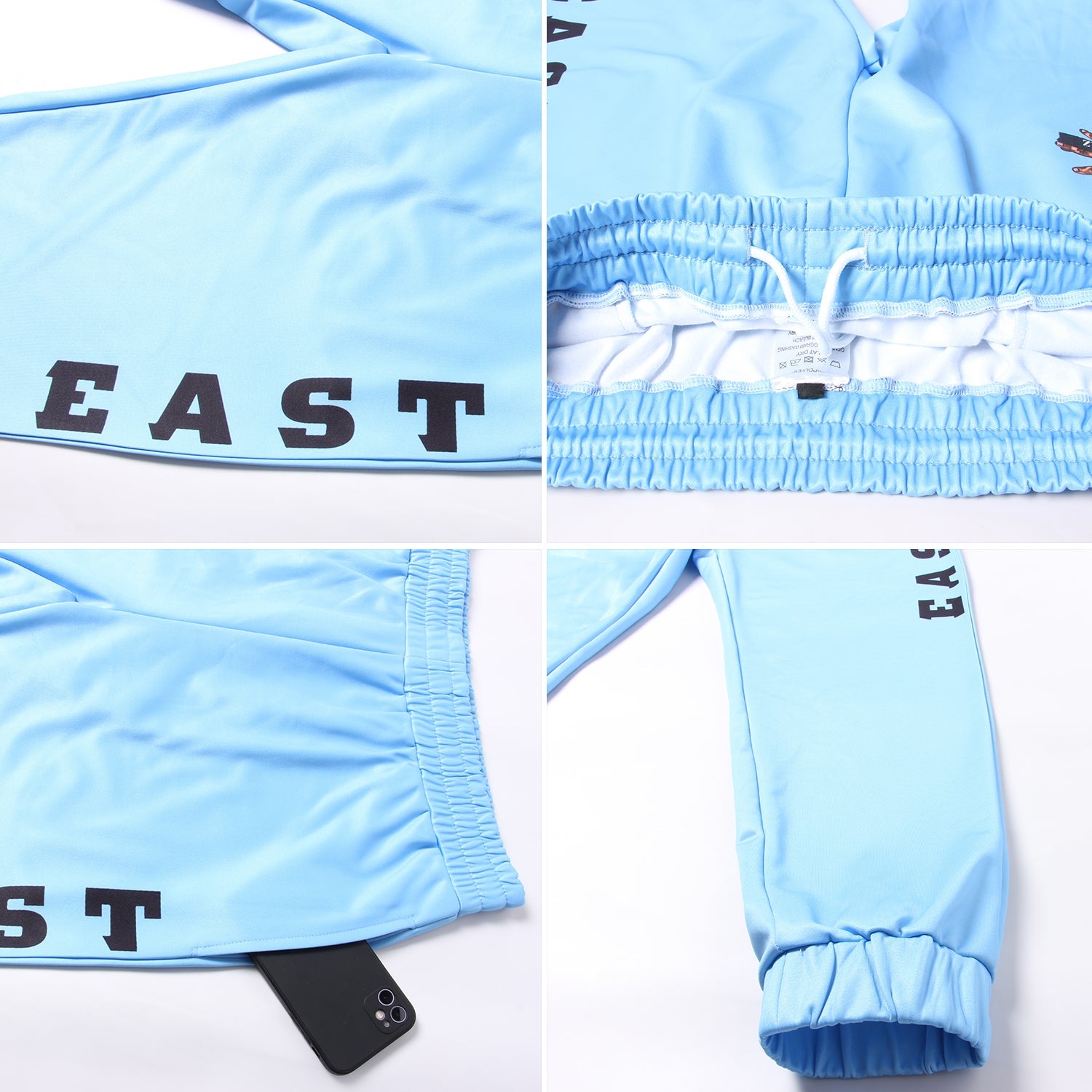 Custom Powder Blue Black Fleece Jogger Sweatpants view 3