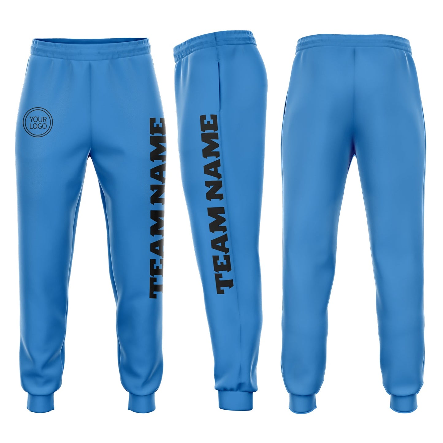 Custom Powder Blue Black Fleece Jogger Sweatpants - Main View