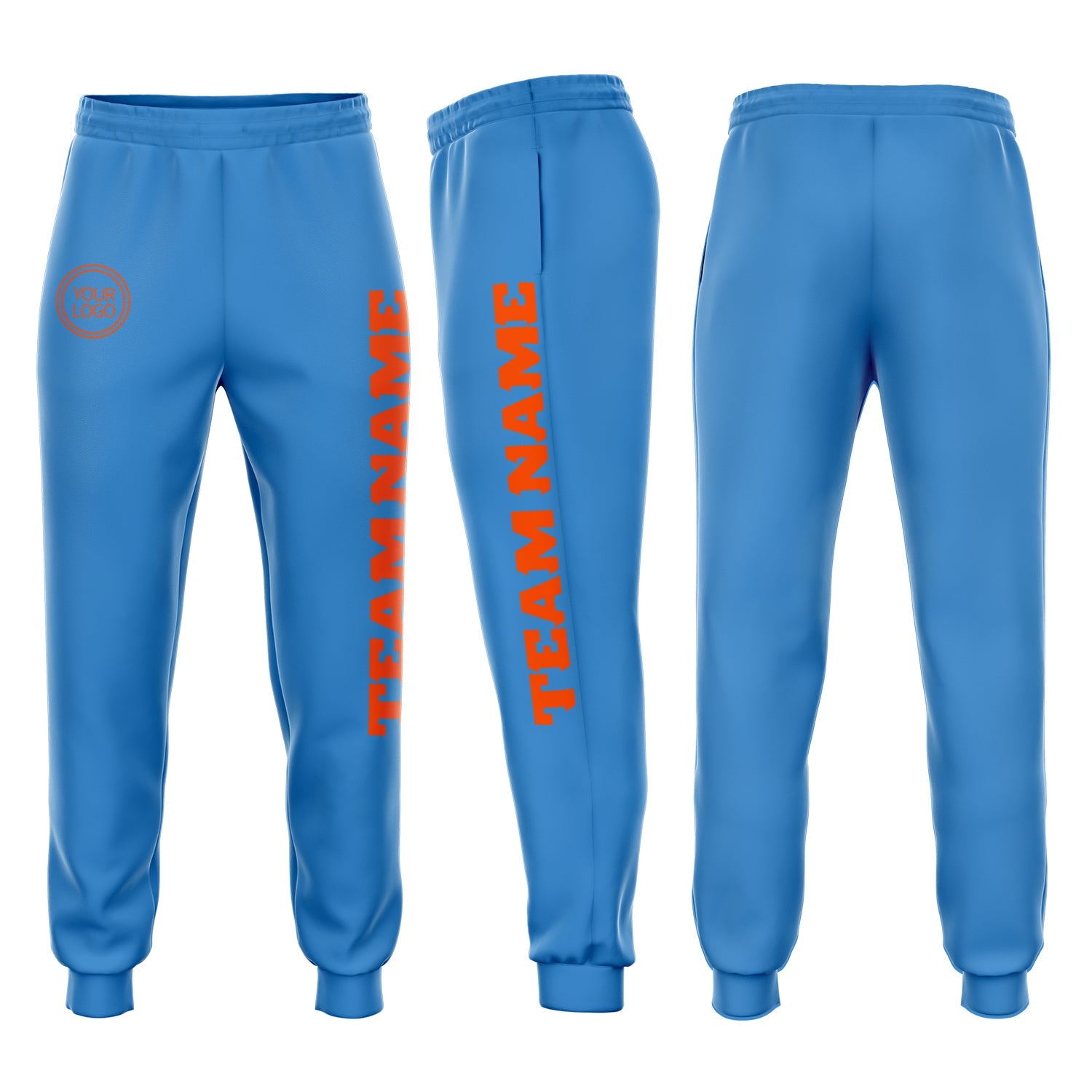 Custom Powder Blue Orange Fleece Jogger Sweatpants - Main View