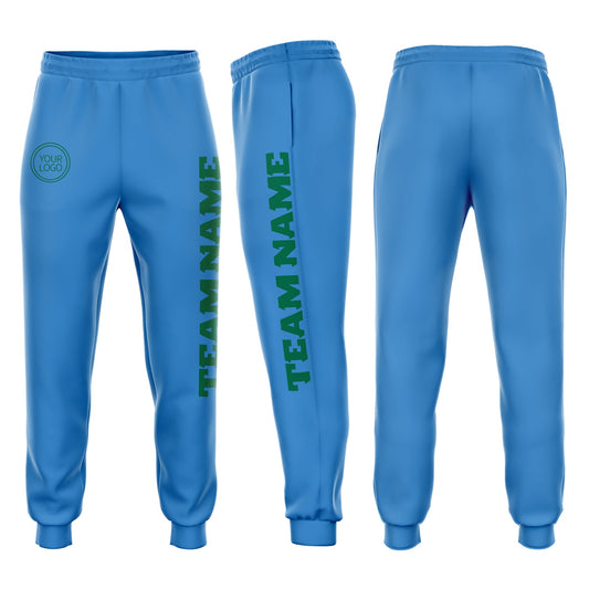 Custom Powder Blue Kelly Green Fleece Jogger Sweatpants - Main View