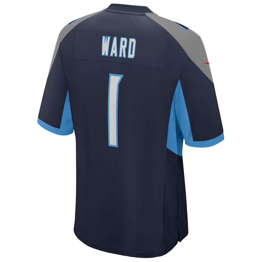 T.Titans #1 Cameron Ward Navy 2025 Draft First Round Pick Alternate Game Stitched American Football Jersey - Main View