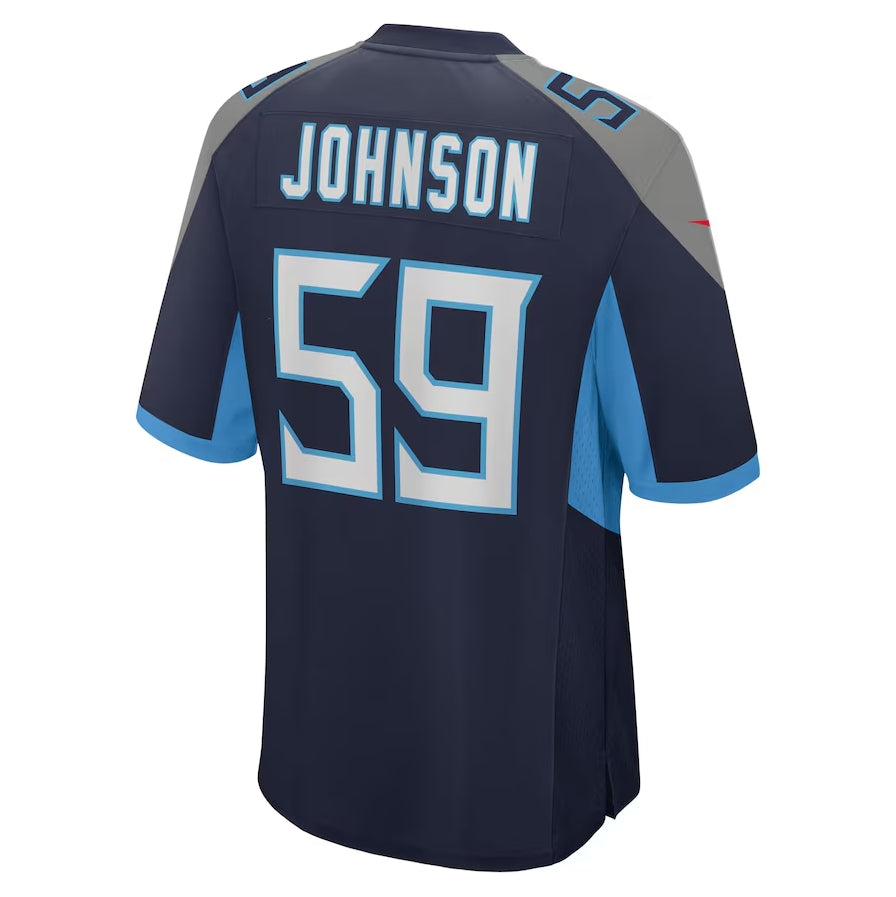 T.Titans #59 Kyron Johnson Navy Team Game Stitched American Football Jersey - Main View