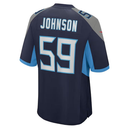 T.Titans #59 Kyron Johnson Navy Team Game Stitched American Football Jersey - Main View