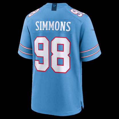 T.Titans #98 Jeffery Simmons Light Blue Game Stitched American Football Jersey - Main View