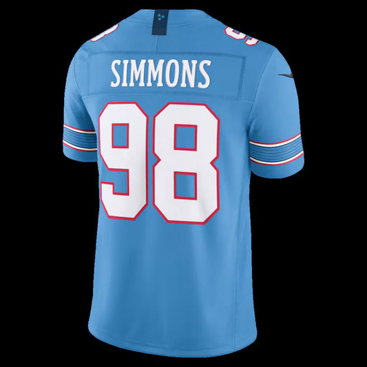 T.Titans #98 Jeffery Simmons Light Blue Vapor F.U.S.E. Sewn Down Limited Stitched American Football Jersey - Main View