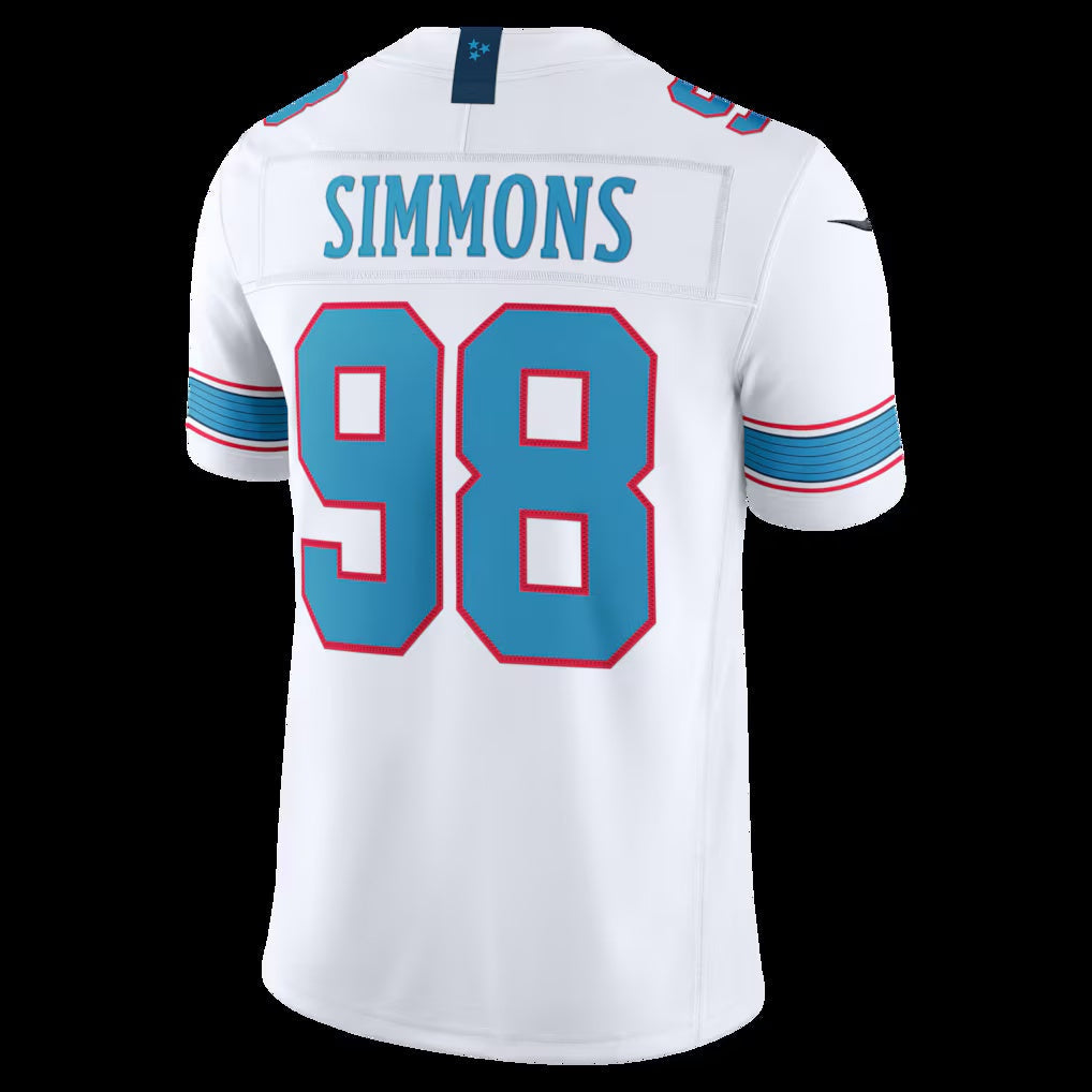 T.Titans #98 Jeffery Simmons White Vapor F.U.S.E. Sewn Down Limited Stitched American Football Jersey - Main View