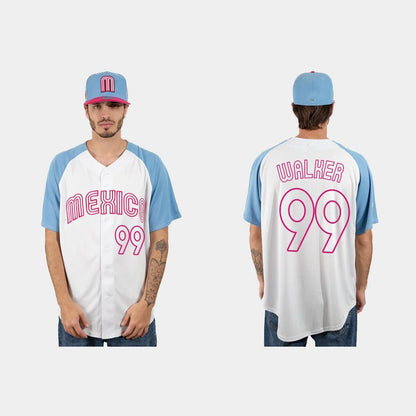 #99 TAIJUAN WALKER MEXICO BASEBALL 2023 WORLD BASEBALL CLASSIC JERSEY ¨C WHITE BLUE Stitches Baseball Jerseys - Main View