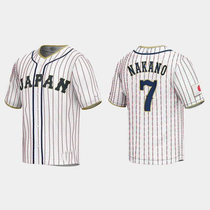 #7 TAKUMU NAKANO JAPAN BASEBALL 2023 WORLD BASEBALL CLASSIC JERSEY ¨C WHITE Stitches Baseball Jerseys - Main View