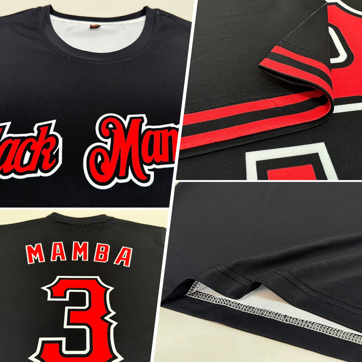 Custom Black Red-White Performance T-Shirt view 2