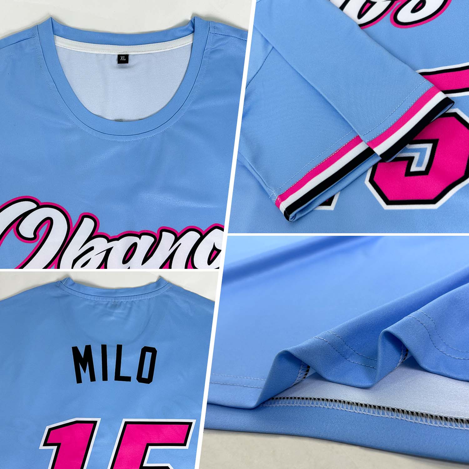 Custom Powder Blue Pink-Black Performance T-Shirt view 2