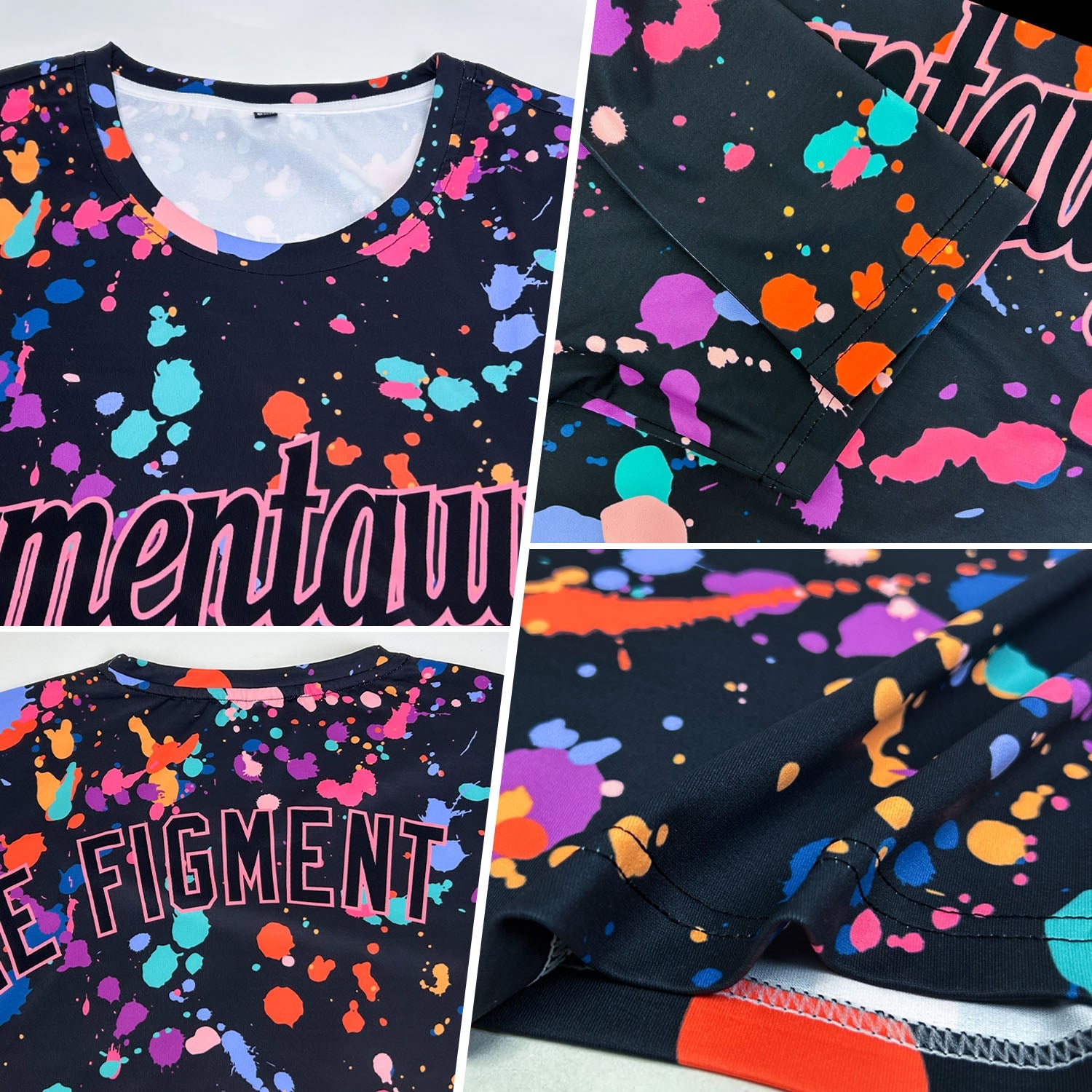Custom Graffiti Pattern Black-Medium Pink 3D Expressive Splatter Performance T-Shirt view 2