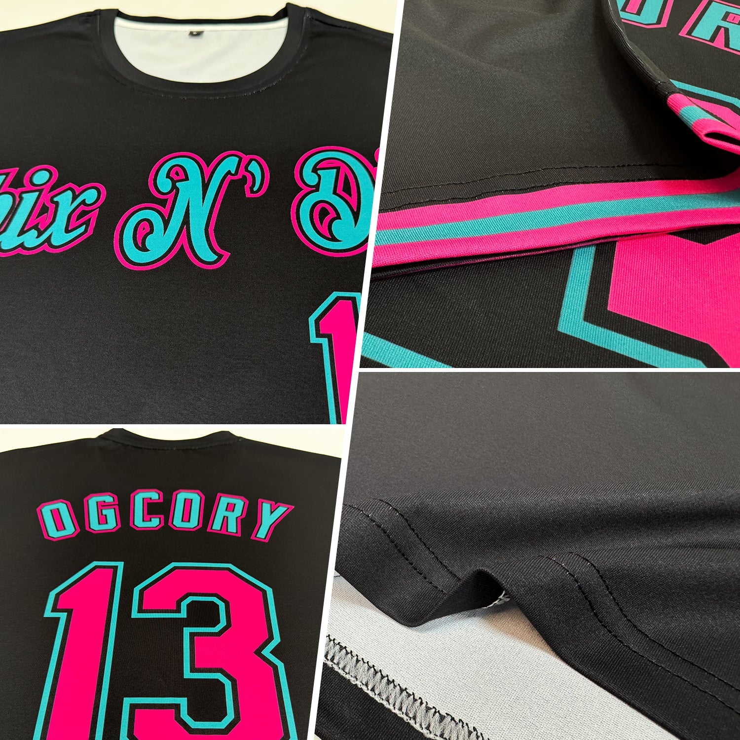 Custom Black Pink-Teal Performance T-Shirt view 2