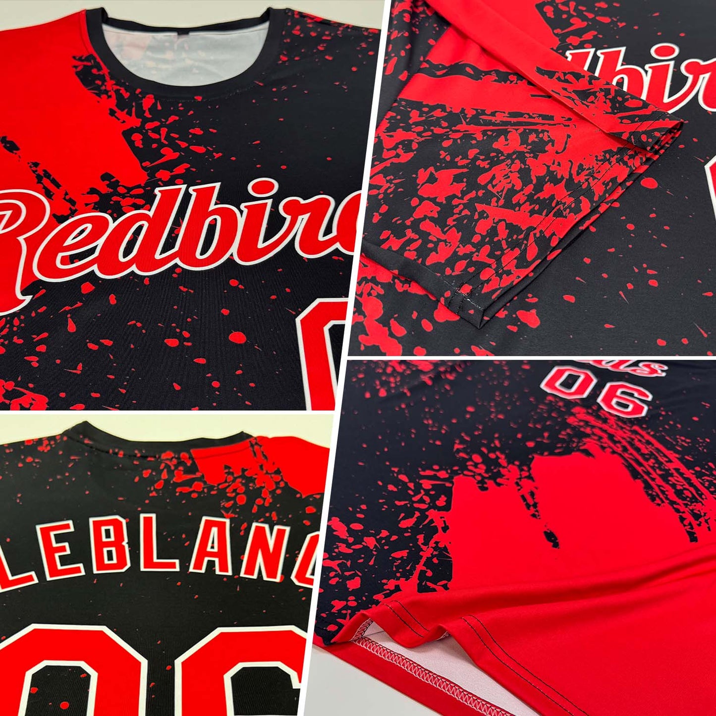 Custom Red Black-White 3D Pattern Design Abstract Brush Stroke Performance T-Shirt view 2