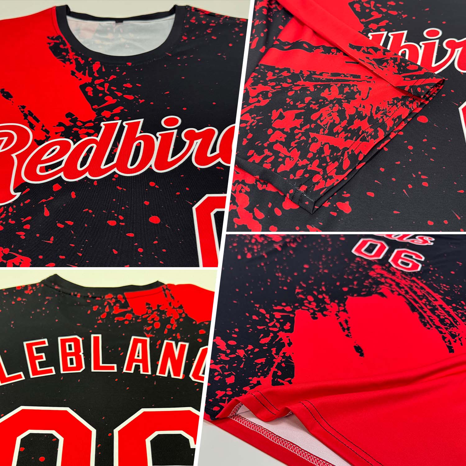 Custom Red Black-White 3D Pattern Design Abstract Brush Stroke Performance T-Shirt view 2