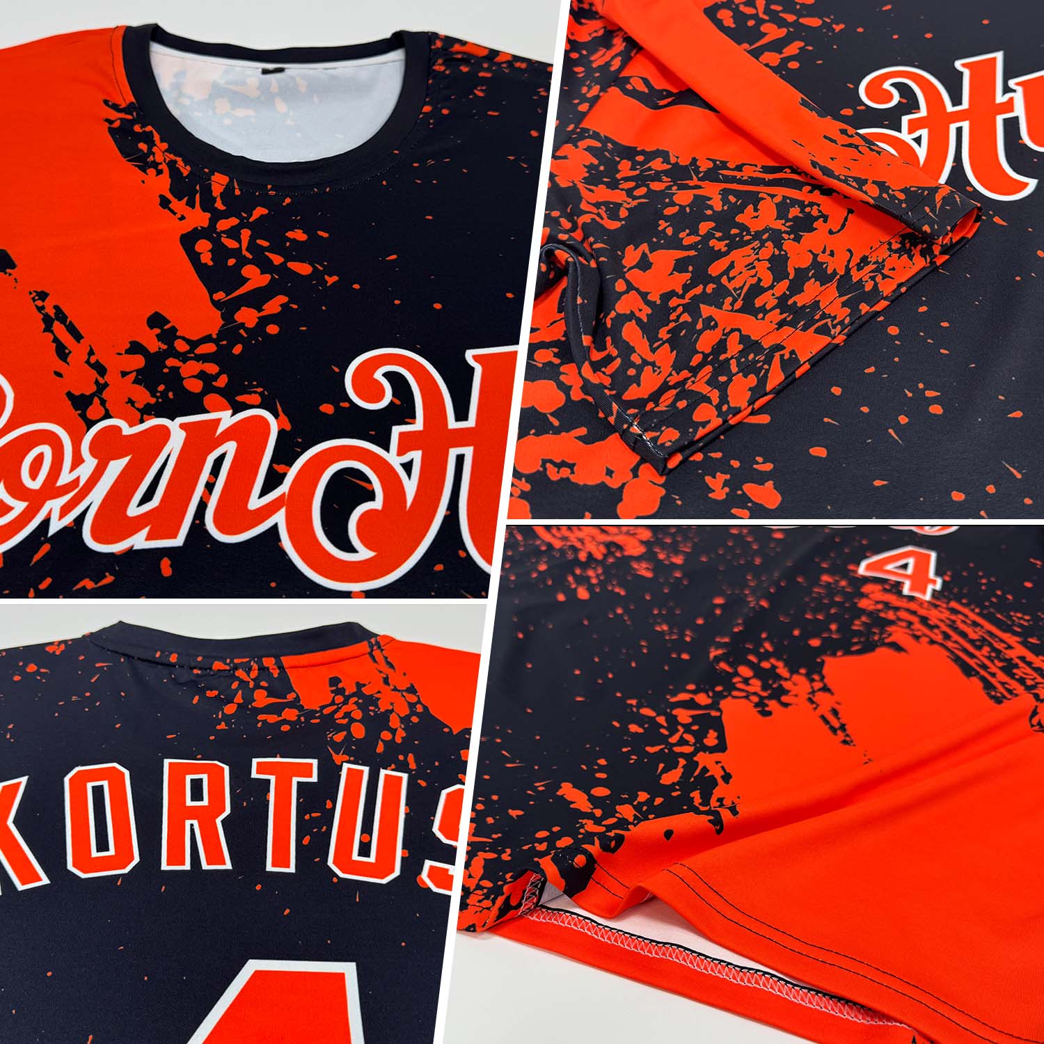 Custom Orange Black-White 3D Pattern Design Abstract Brush Stroke Performance T-Shirt view 2