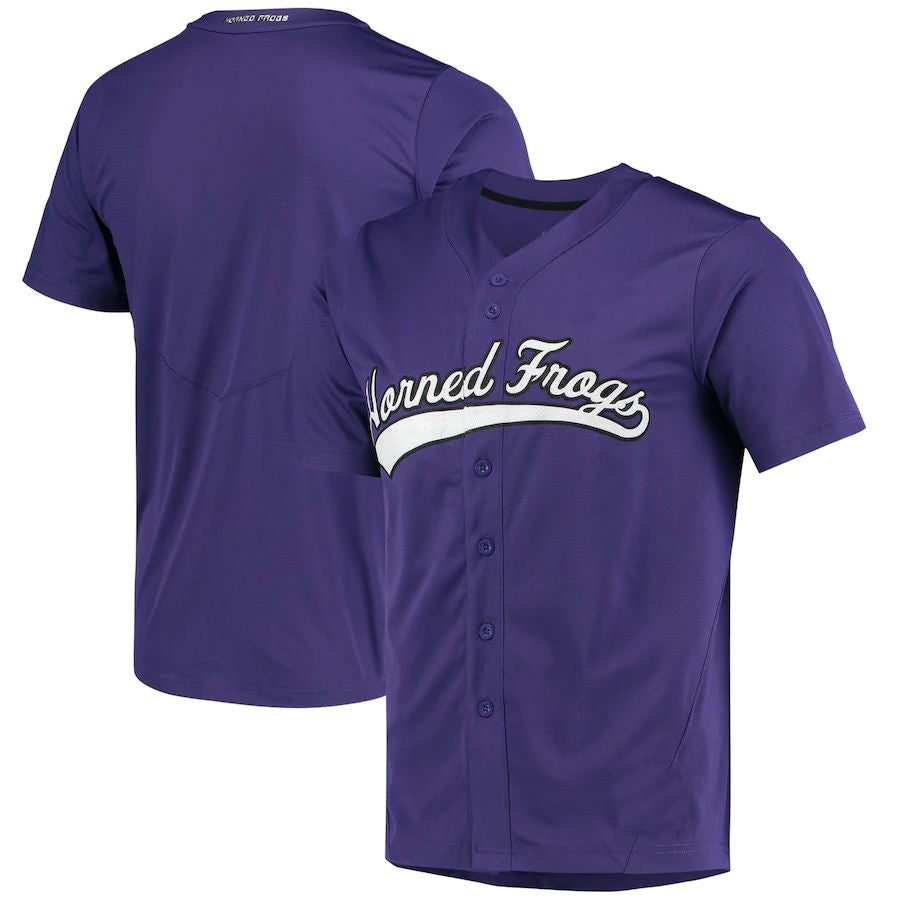 T.Horned Frogs Replica Full-Button Baseball Jersey Purple Stitched American College Jerseys - Main View