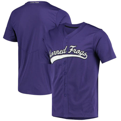 T.Horned Frogs Replica Full-Button Baseball Jersey Purple Stitched American College Jerseys - Main View