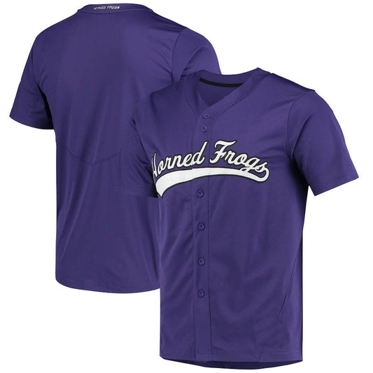 T.Horned Frogs Replica Full-Button Baseball Jersey Purple Stitched American College Jerseys - Main View