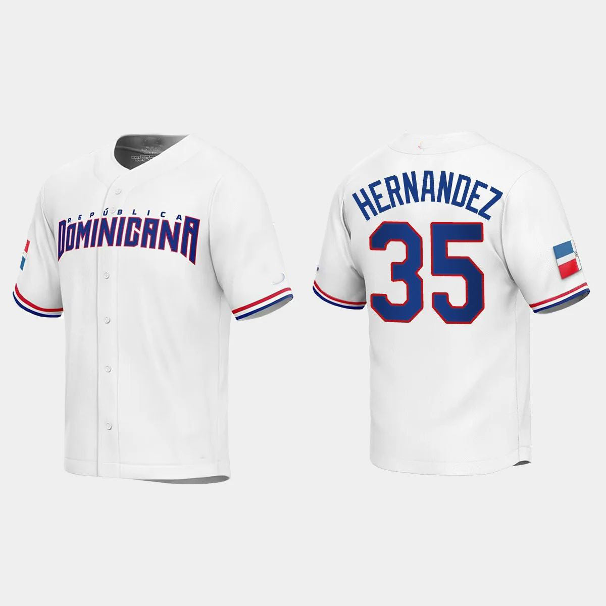 #35 TEOSCAR HERNANDEZ DOMINICAN REPUBLIC BASEBALL 2023 WORLD BASEBALL CLASSIC REPLICA JERSEY - WHITE Stitches Baseball Jerseys