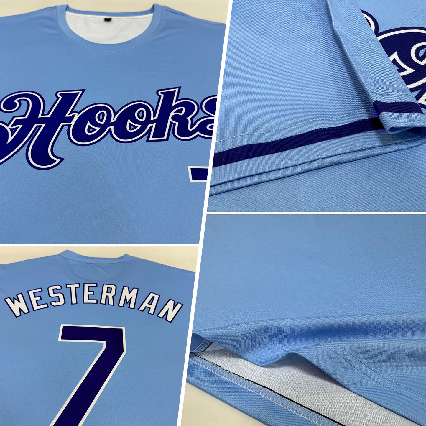 Custom Powder Blue Navy-White Performance T-Shirt view 2