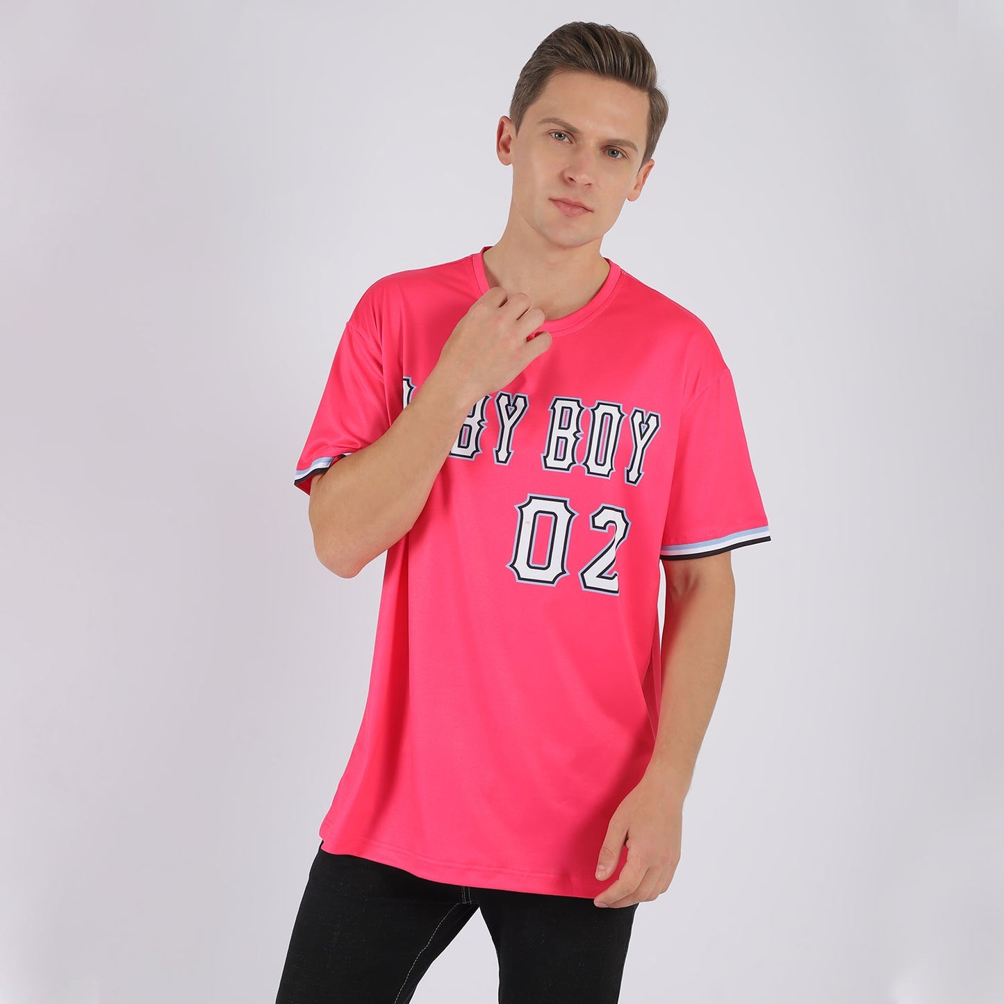 Custom Pink White-Light Blue Performance T-Shirt view 2