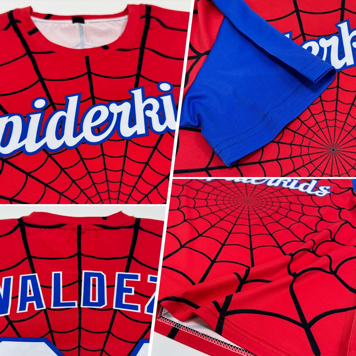 Custom Red White-Royal 3D Pattern Design Spider Performance T-Shirt view 2