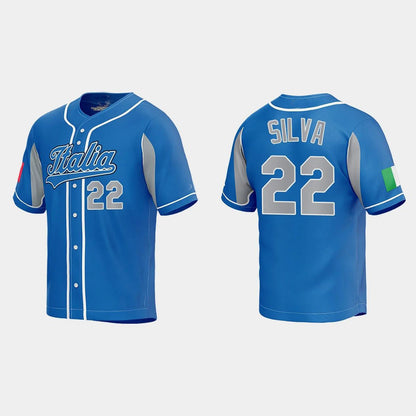 #22 TIAGO DA SILVA ITALY BASEBALL 2023 WORLD BASEBALL CLASSIC JERSEY ¨C ROYAL Stitches Baseball Jerseys - Main View