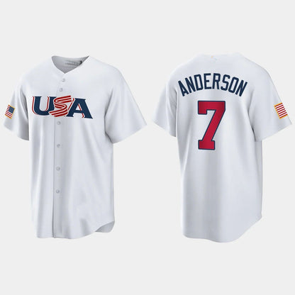 #7 TIM ANDERSON CHICAGO WHITE SOX 2023 WORLD BASEBALL CLASSIC USA REPLICA JERSEY ¨C WHITE Stitches Baseball Jerseys - Main View