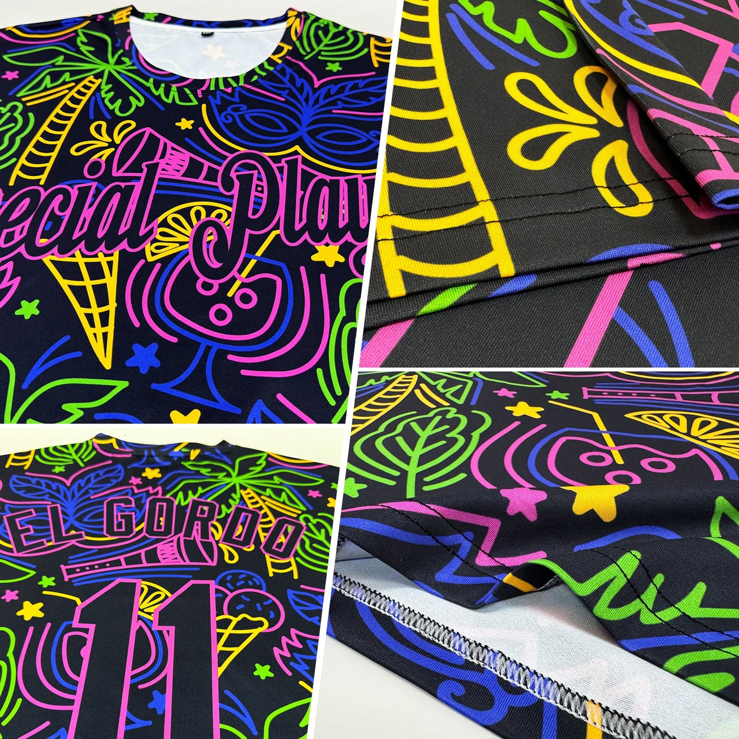 Custom Navy Purple 3D Pattern Design Hawaii Summer Holiday Party Performance T-Shirt view 2