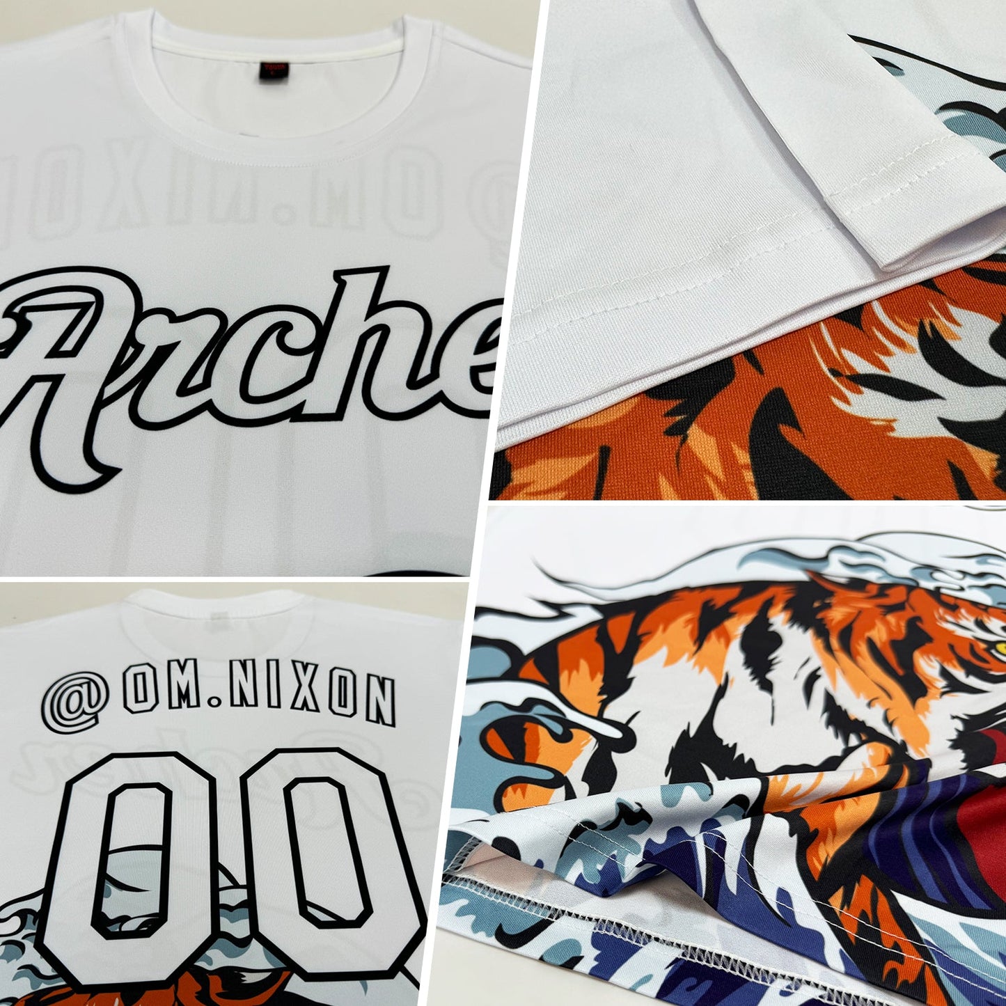 Custom White Black 3D Pattern Design Tiger Performance T-Shirt view 2