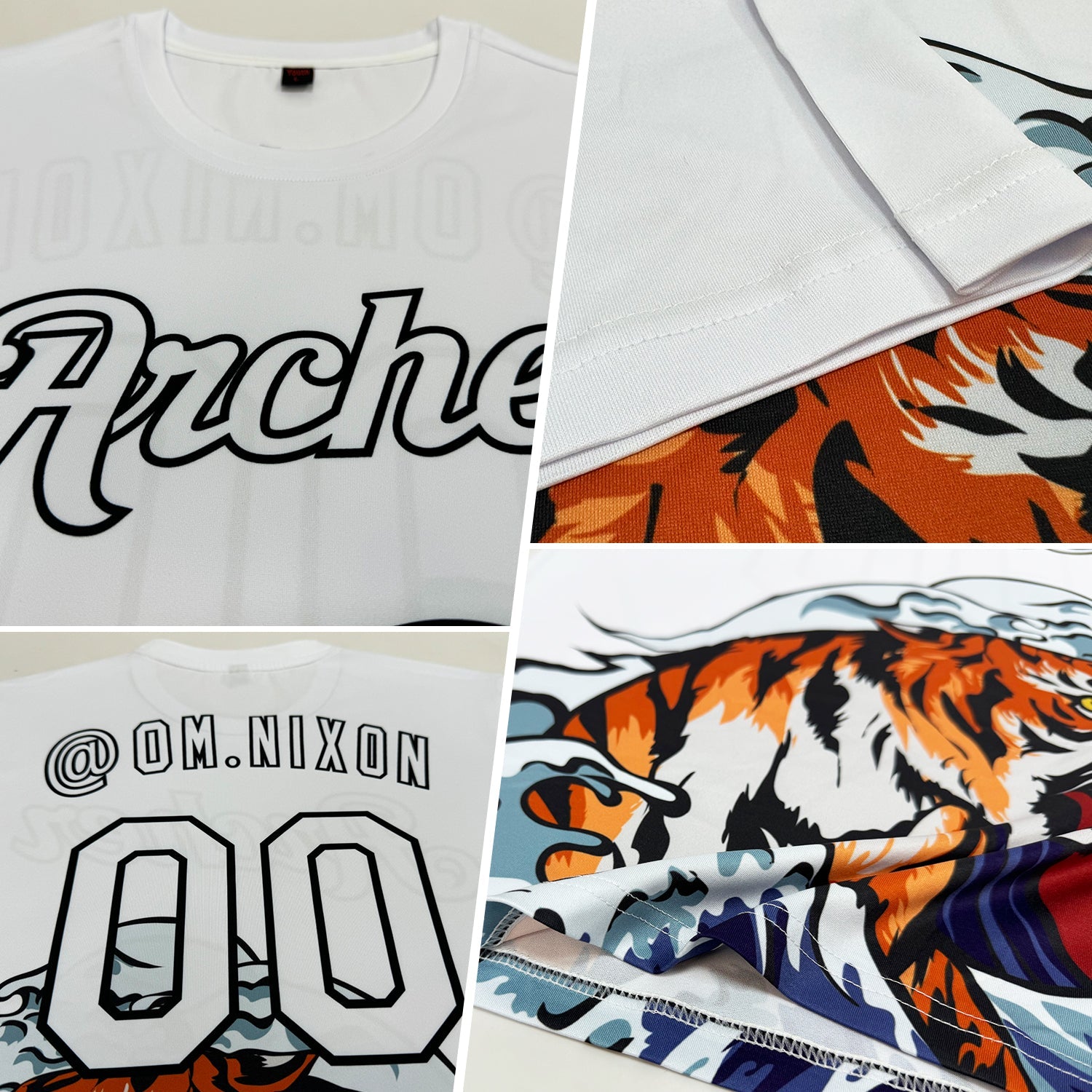 Custom White Black 3D Pattern Design Tiger Performance T-Shirt view 2