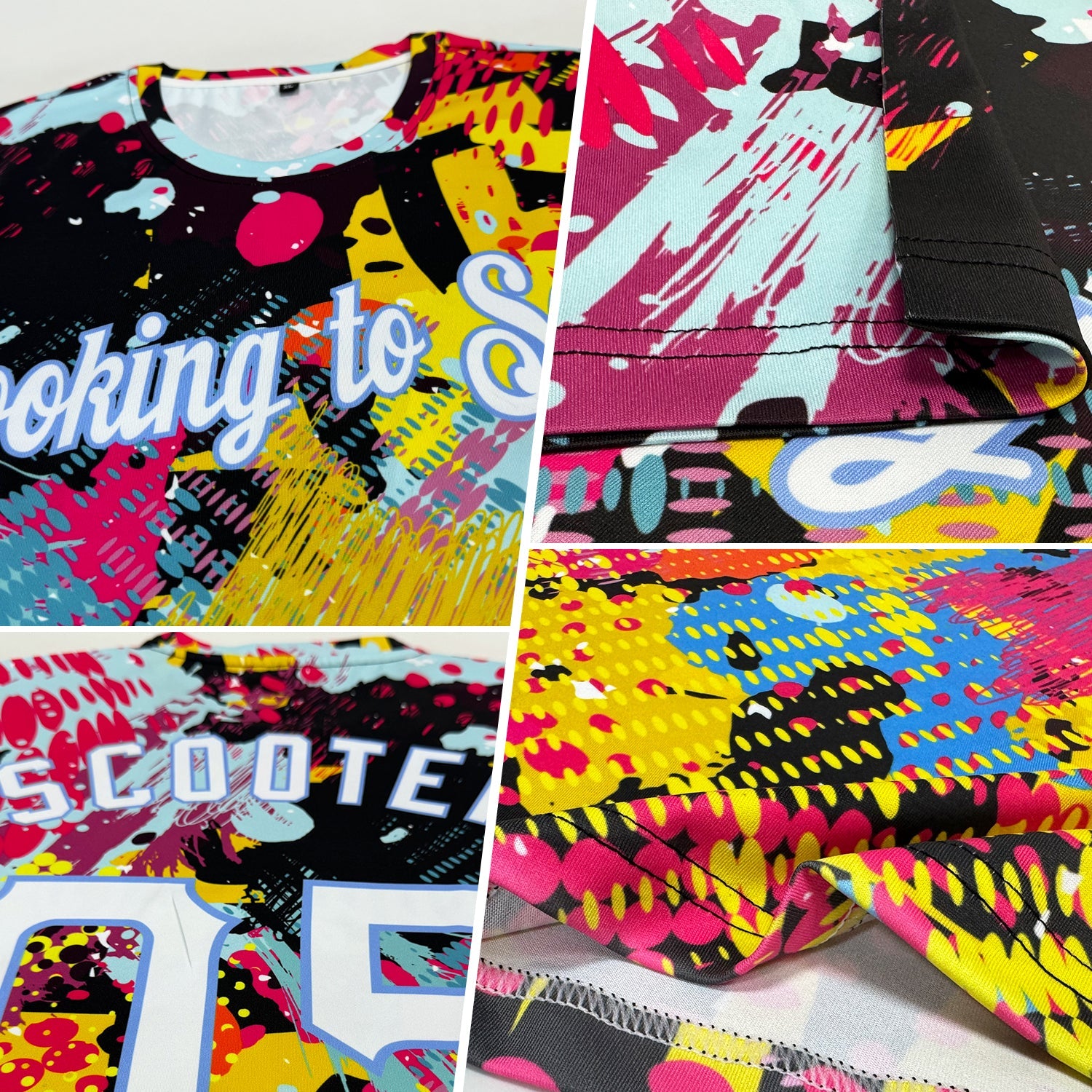 Custom Graffiti Bright Psychedelic Pattern White-Light Blue 3D Performance T-Shirt view 2