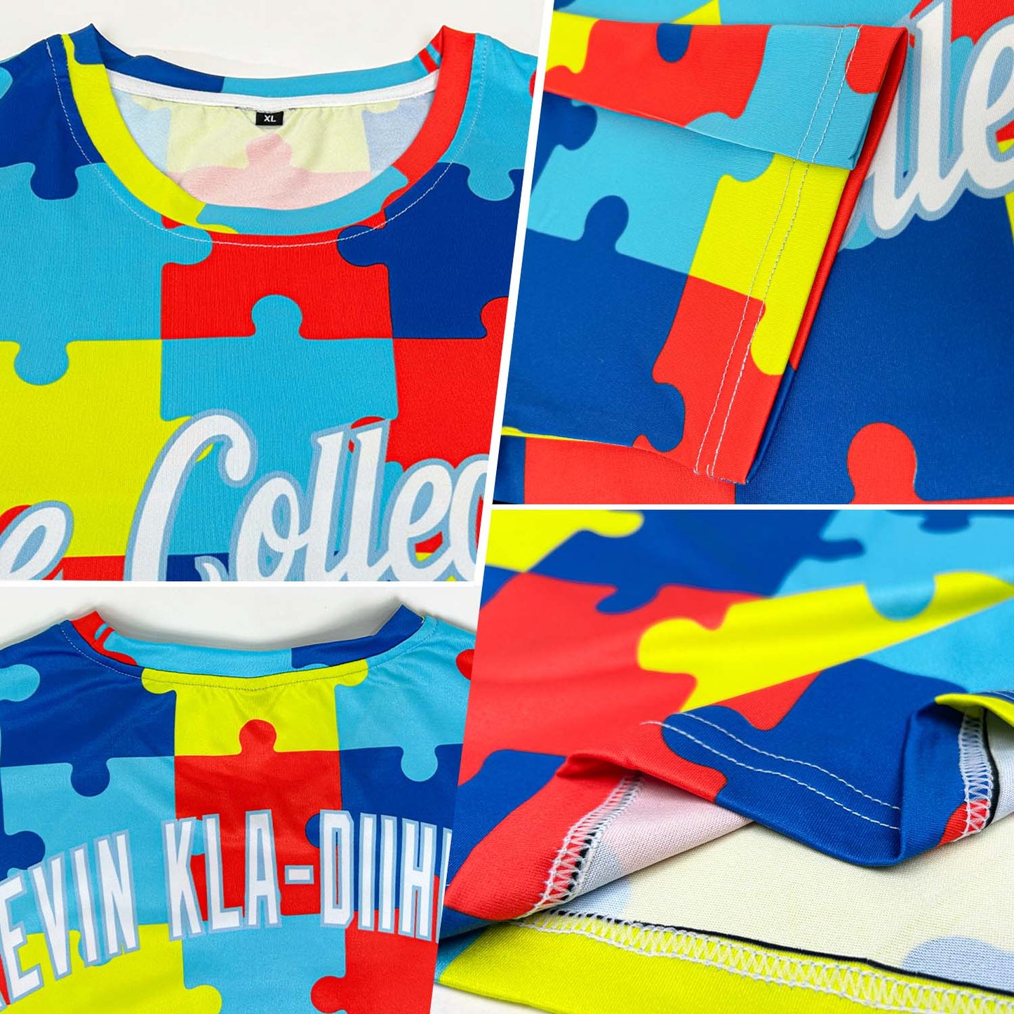 Custom Autism Supporter Awareness Puzzle Pieces Light Blue-White 3D Performance T-Shirt view 2