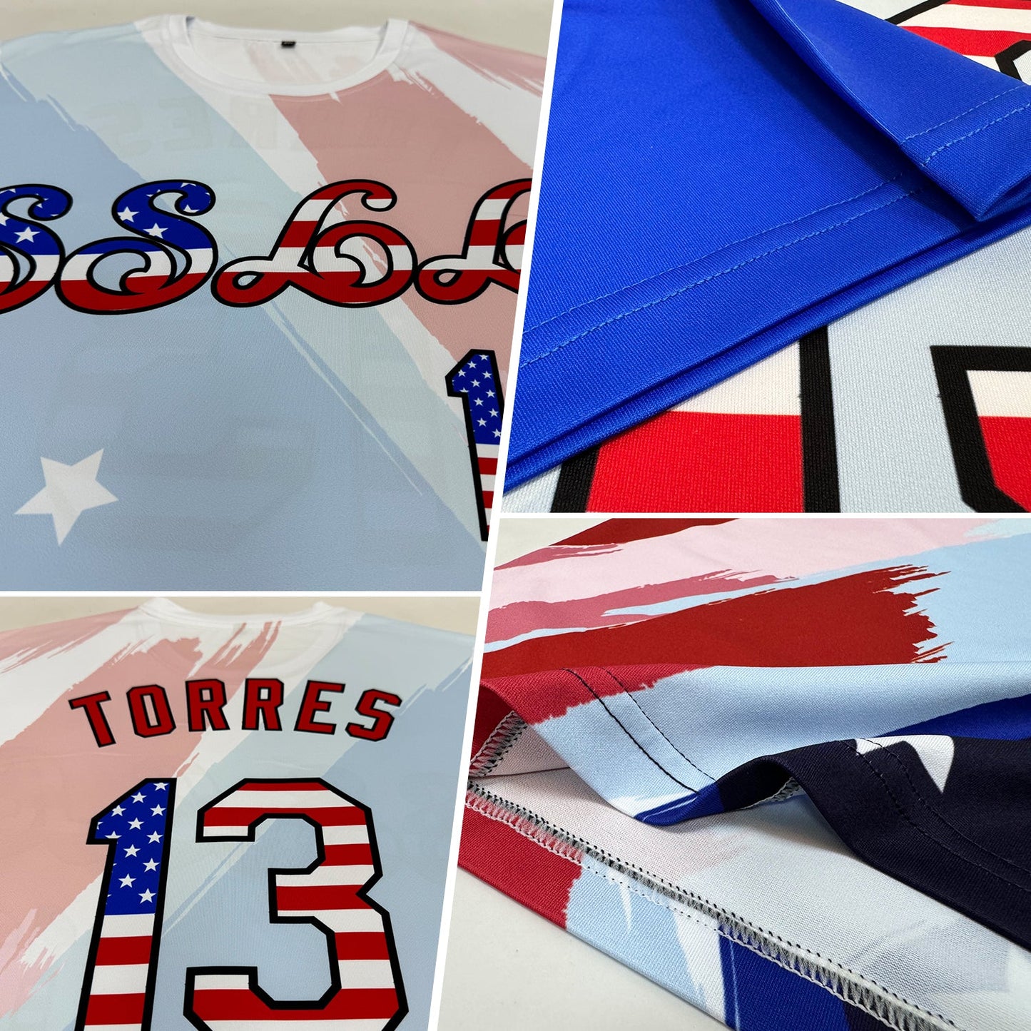 Custom White USA Flag Royal Red-Black 3D American Flag Fashion Performance T-Shirt view 2