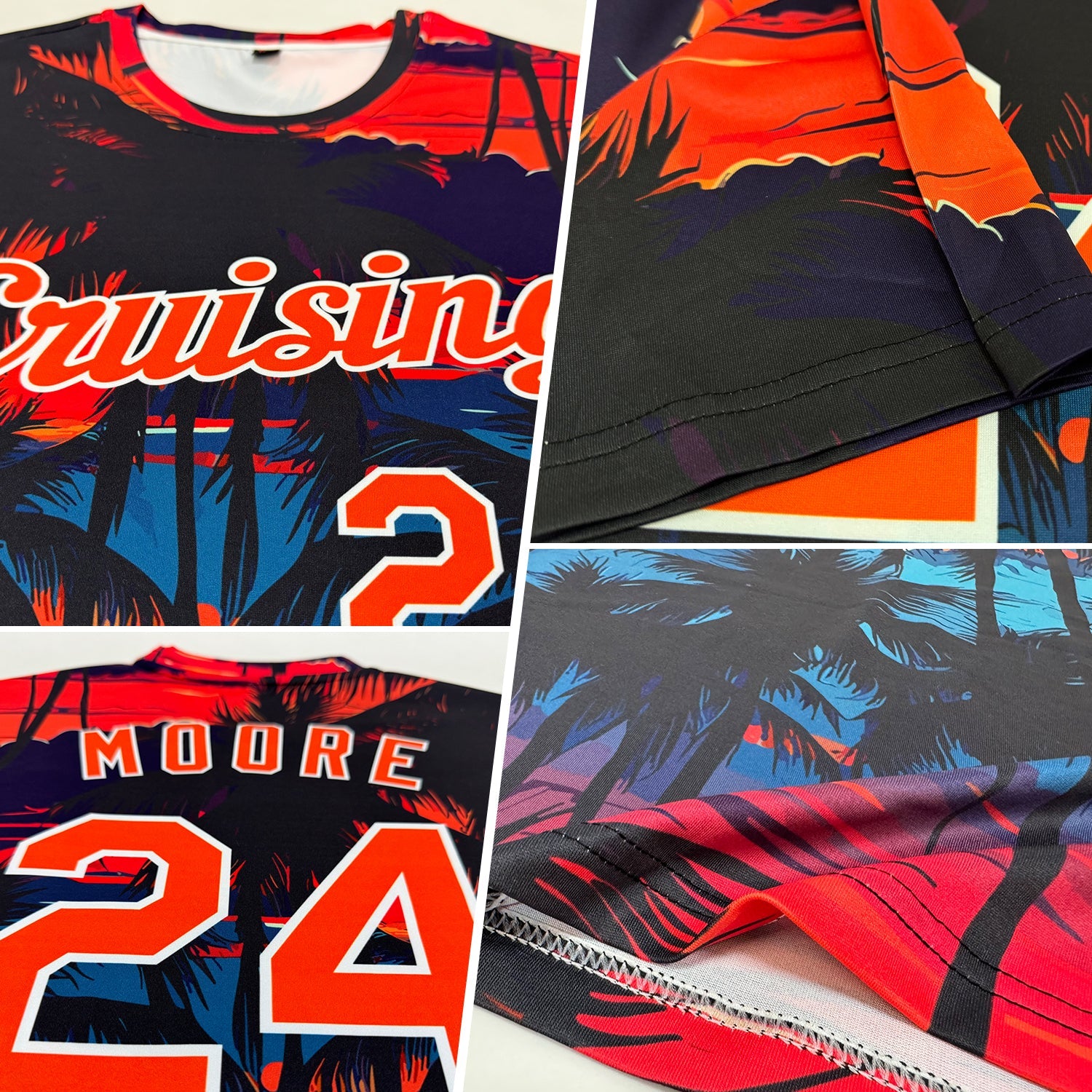Custom Black Orange-White 3D Pattern Design Tropical Hawaii Palms Trees Performance T-Shirt view 2