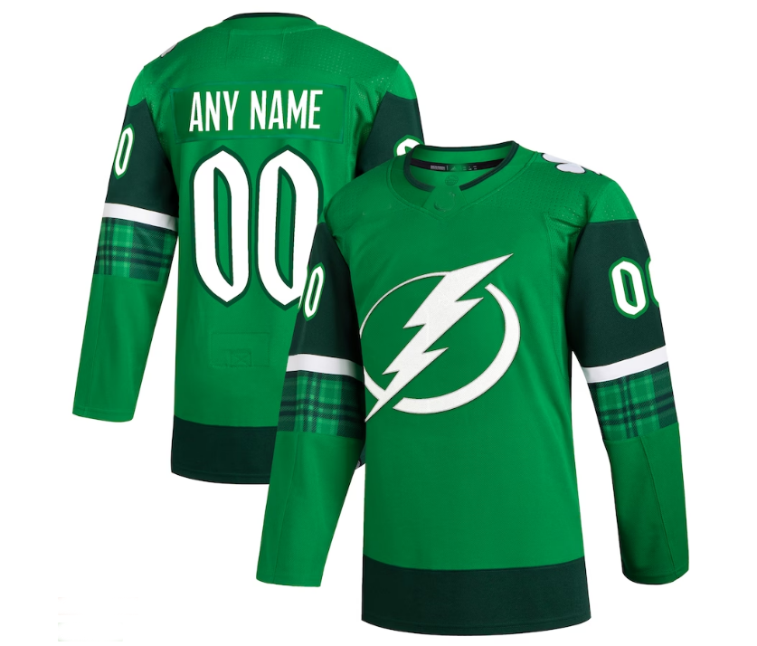 Custom TB.Lightning 2023 St. Patrick's Day Primegreen Authentic Jersey - Kelly Green Stitched American Hockey Jerseys - Main View