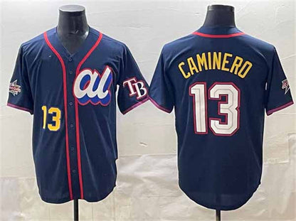 Tampa Bay Rays American League #13 Junior Caminero Navy 2025 All-Star Edition Limited Stitched Baseball Jersey - Main View