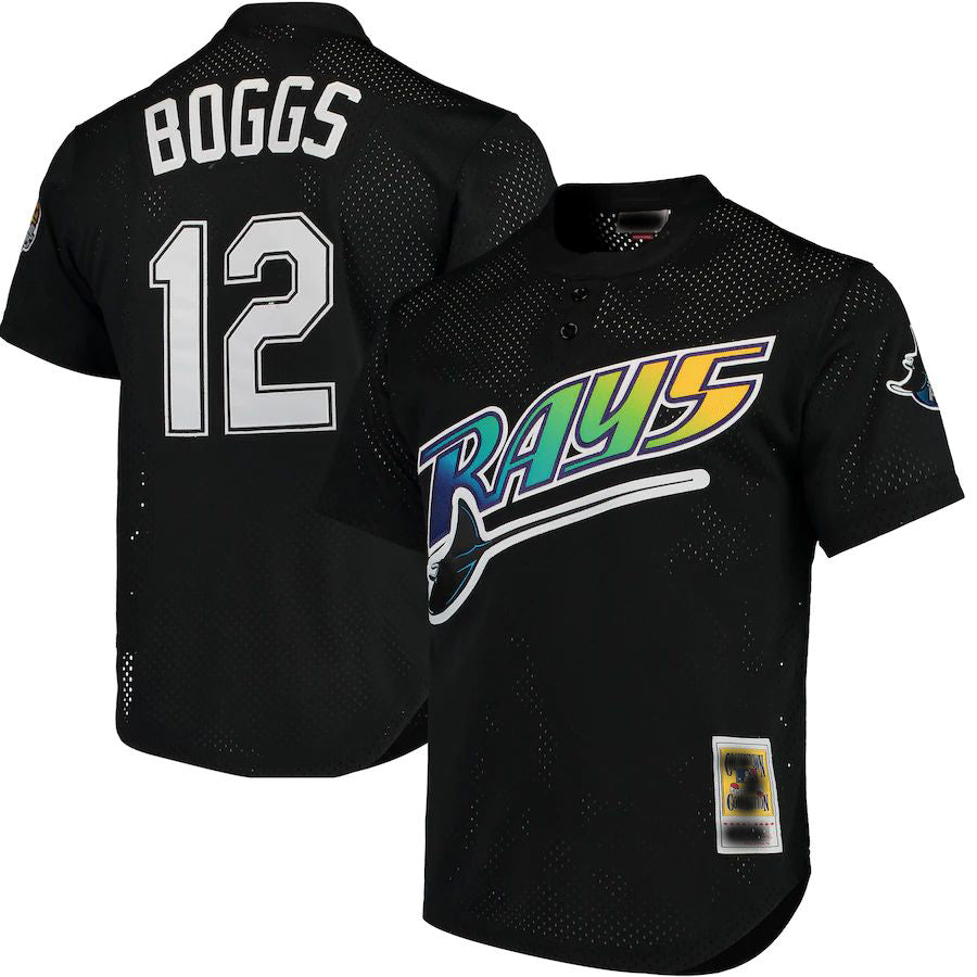 Tampa Bay Rays #12 Wade Boggs Mitchell & Ness Black Cooperstown 1991 Mesh Batting Practice Jersey Baseball Jerseys - Main View