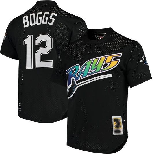 Tampa Bay Rays #12 Wade Boggs Mitchell & Ness Black Cooperstown 1991 Mesh Batting Practice Jersey Baseball Jerseys - Main View