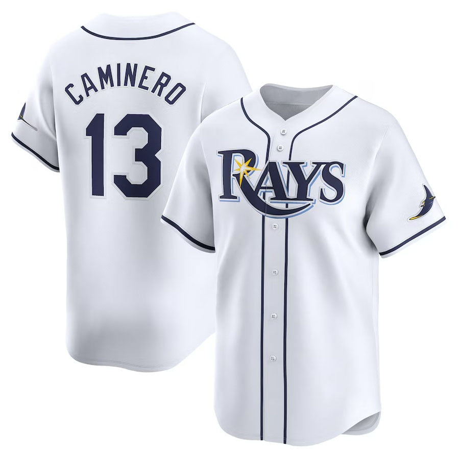 Tampa Bay Rays #13 Junior Caminero Home Limited Player Jersey - White Stitched Baseball Jersey - Main View