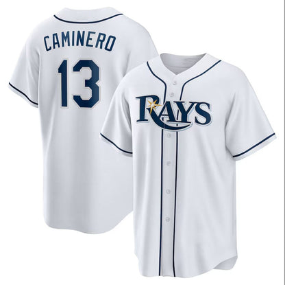 Tampa Bay Rays #13 Junior Caminero Home Replica Player Jersey - White Stitched Baseball Jersey - Main View