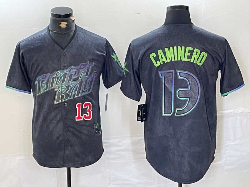 Tampa Bay Rays #13 Junior Caminero Charcoal 2024 City Connect Limited Stitched Baseball Jersey - Main View