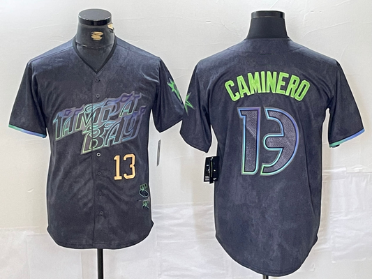 Tampa Bay Rays #13 Junior Caminero Charcoal 2024 City Connect Limited Stitched Baseball Jersey - Main View
