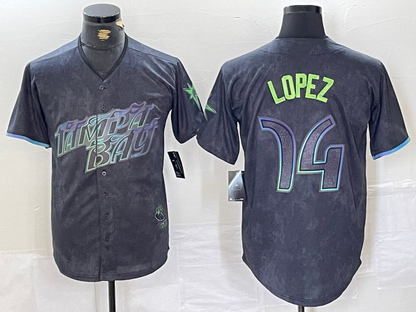 Tampa Bay Rays #14 Jacob Lopez Charcoal 2024 City Connect Limited Cool Base Baseball Jersey - Main View