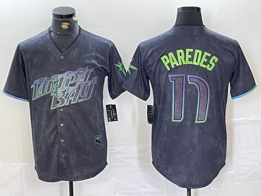 Tampa Bay Rays #17 Isaac Paredes Charcoal 2024 City Connect Limited Cool Base Baseball Jersey - Main View