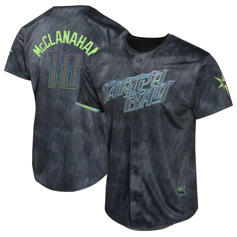 Tampa Bay Rays #18 Shane McClanahan Charcoal 2024 City Connect Limited Player Baseball Jersey - Main View